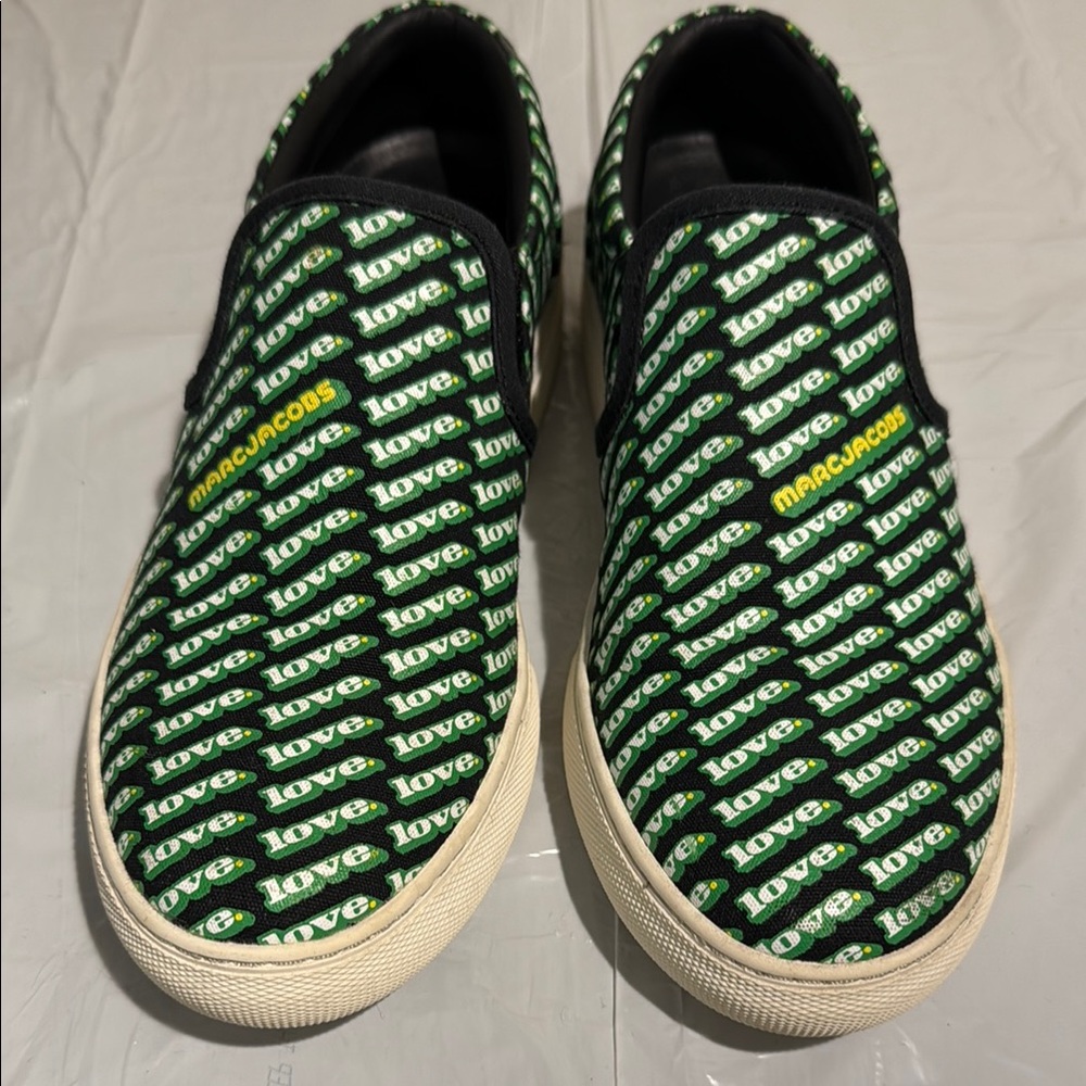 Marc Jacobs Love Print Black and Green Patterned Slip-Ons Women’s US 6.5 EU 37